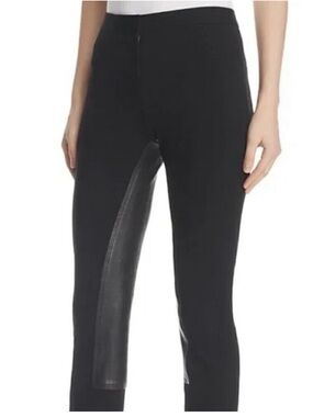 Ann Taylor Black Ponte Pants with Front Faux Leather-Trim Panel- Size 6